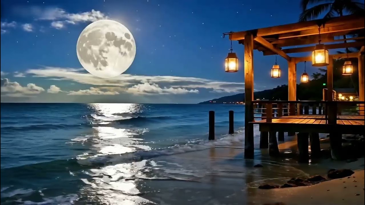 5 hours, Beautiful Ocean Midnight Poetic Calm Moon Relaxing Music For Deep sleep #musicrelaxation