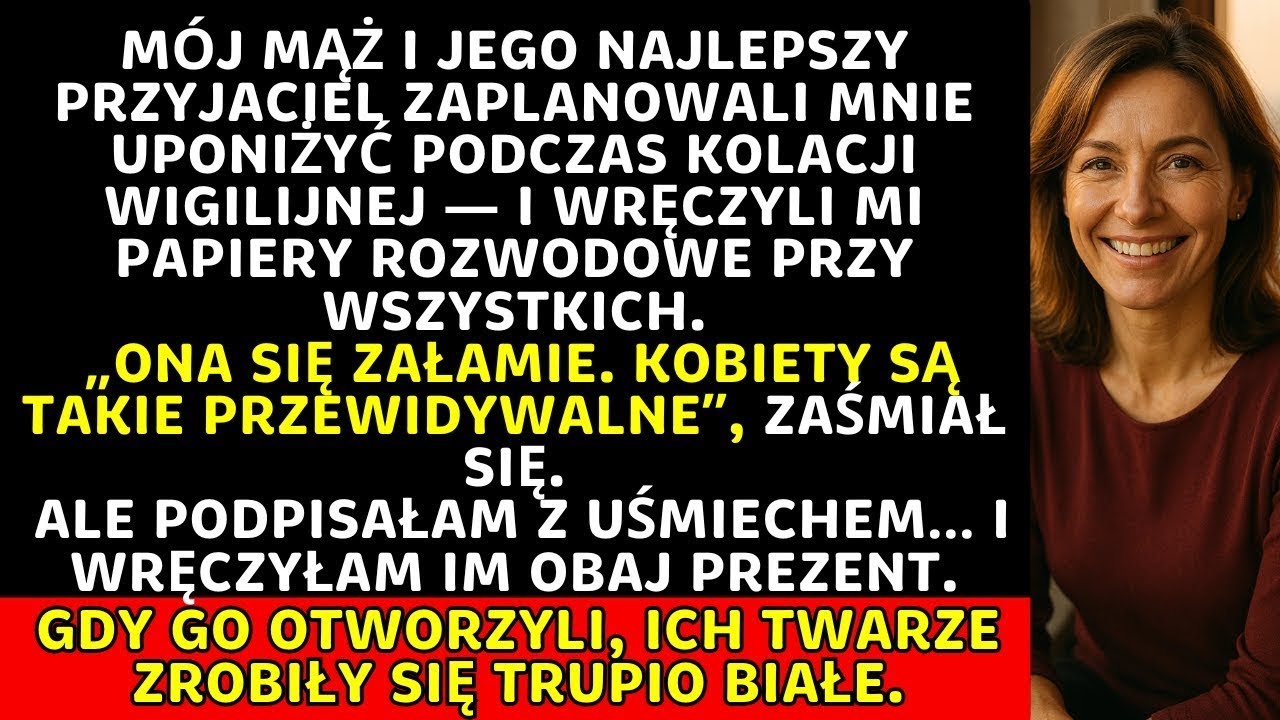 Mąż wręczył mi papiery rozwodowe przy świątecznej kolacji — mój prezent uciszył wszystkich...