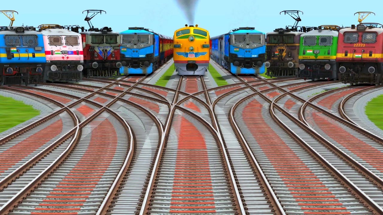 🏖Nine Trains Run Back To Back On Bumpy Railroad | diesel locomotive | locomotive | electric loco