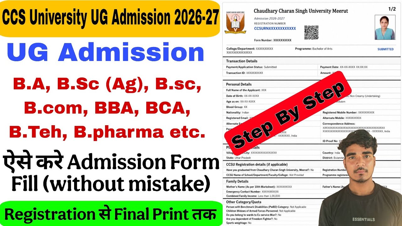 CCSU Admission Form 2026-2027 Out✅  ऐसे करे Registration B.A, B.Sc, B.Sc(Ag), B.com, BBA, BCA, etc.