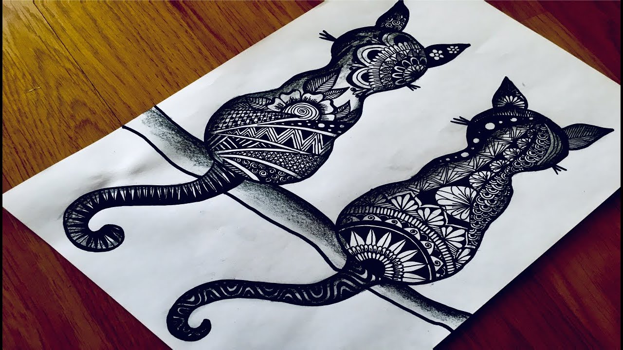 Doodle and Zentangle Art of Cat | How to Draw a Cat