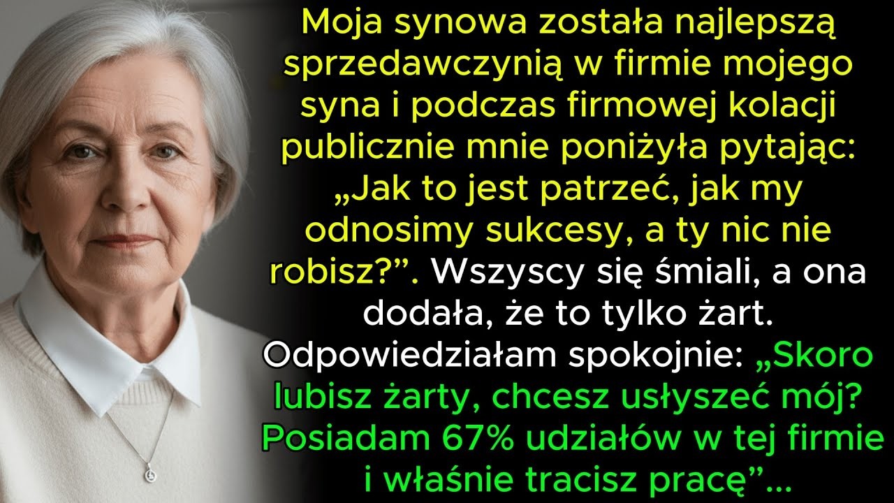 Na firmowej kolacji mojego syna synowa nazwała mnie nikim — dopóki nie odkryła, kto naprawdę finansu