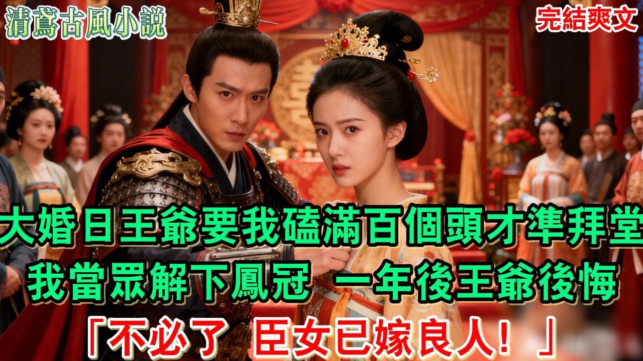 【完結爽文】大婚日王爷为护重伤白月光，要我跪在喜堂外磕满百个头才准拜堂，我当众解下凤冠，一年后王爷：十里红妆再迎你。我笑着抚上将军的手#小說#追妻火葬場#愛情#古言小說 #逆袭 #爽文完結 #大女主