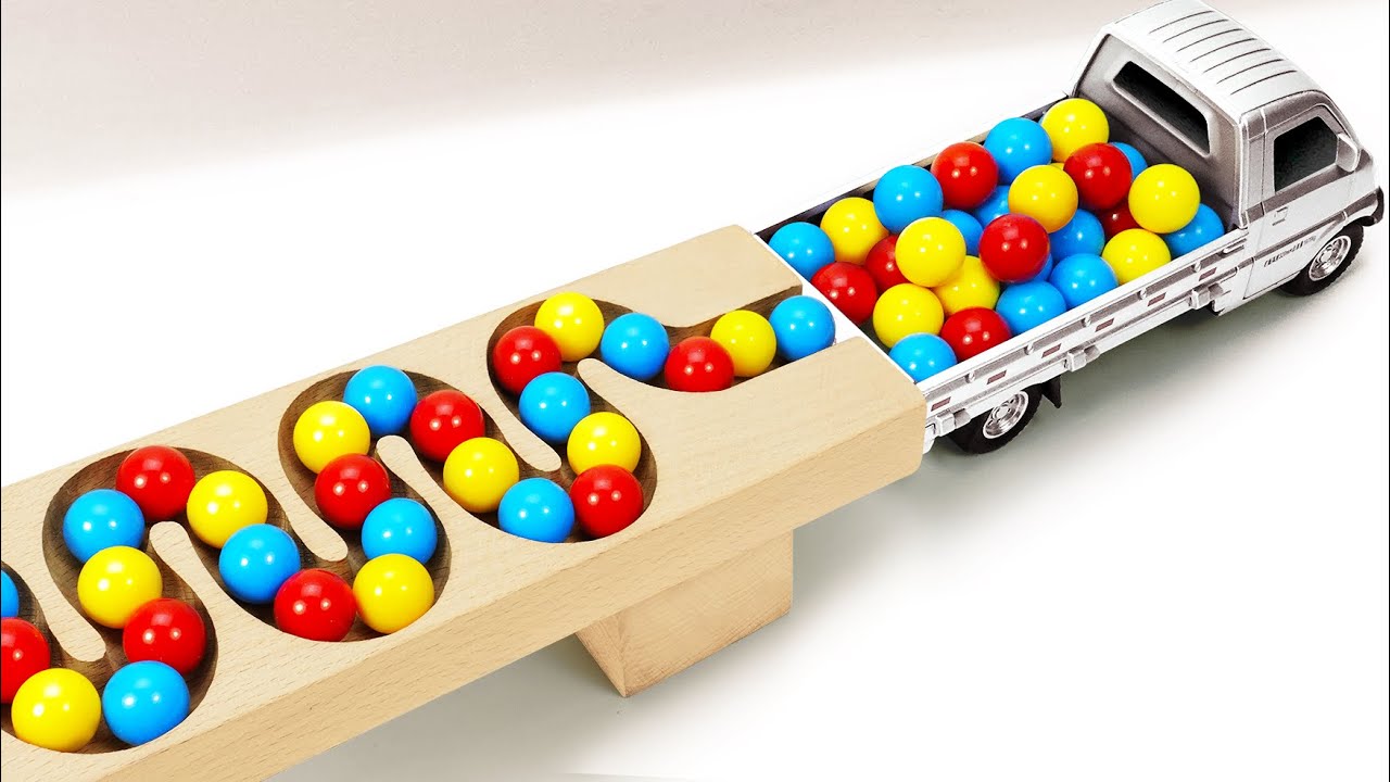 Marble Run ASMR Race ☆ HABA Slope & Dump Truck Excavator Ambulance Forklift Garbage Truck Tractors#6
