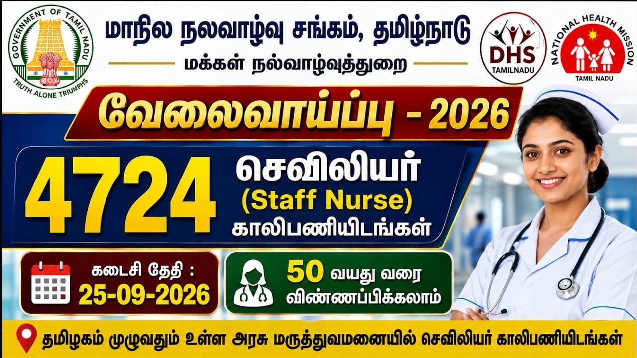 Nursing Job Opportunities in the Tamil Nadu Medical Department 2026 - TN NHM Recruitment 2026 for...
