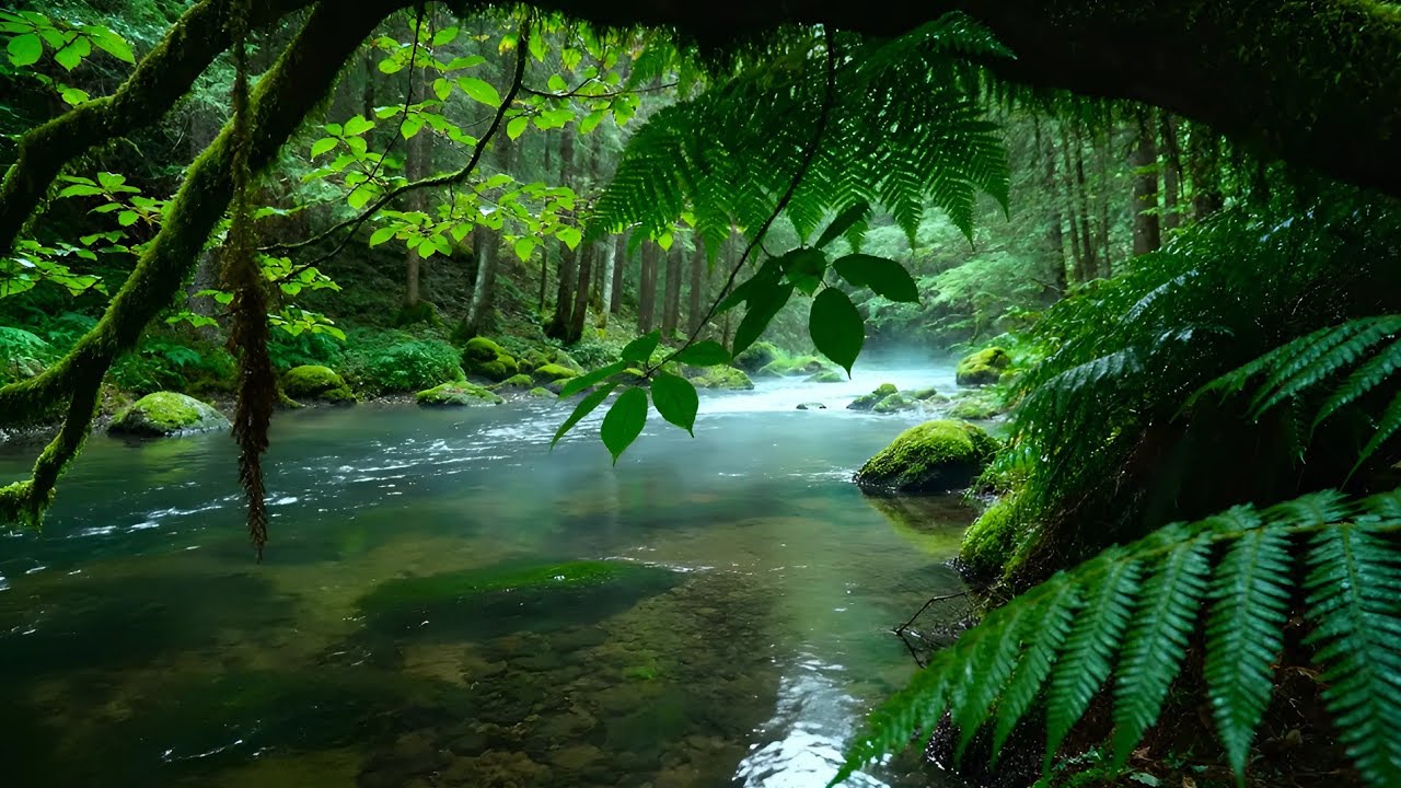 Calming Forest Ambience - River Flowing Birds Chirping in Hidden Forest Ambience for Rest, Medicine