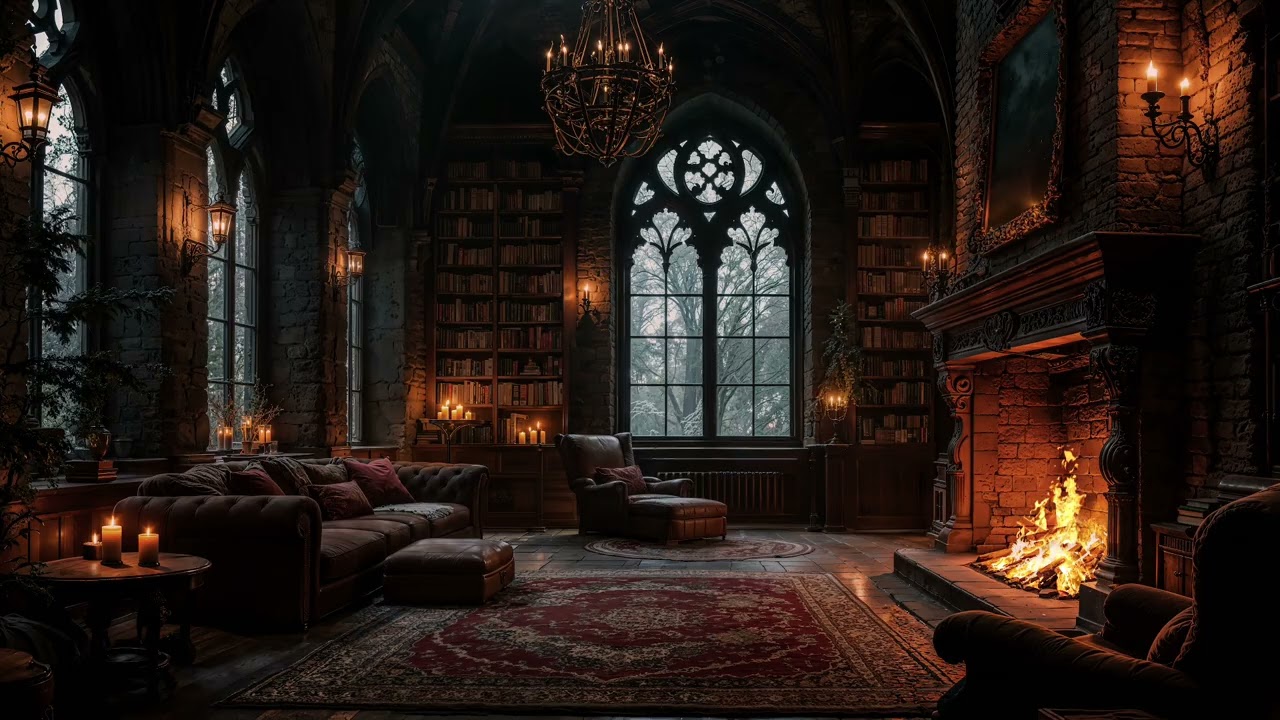 Fireside in the Stone Castle 🏰 Peaceful Waterfall Ambience for Sleep & Unwinding