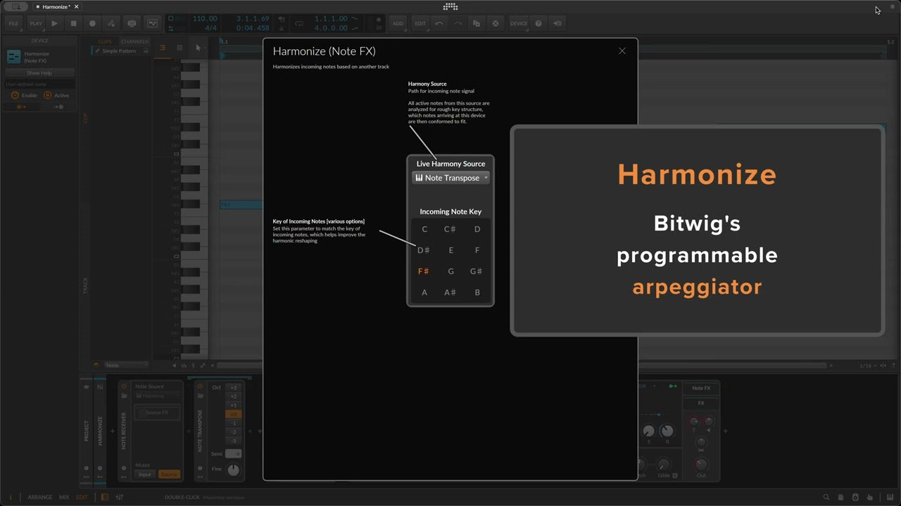 Harmonize: Bitwig's Programmable Arpeggiator