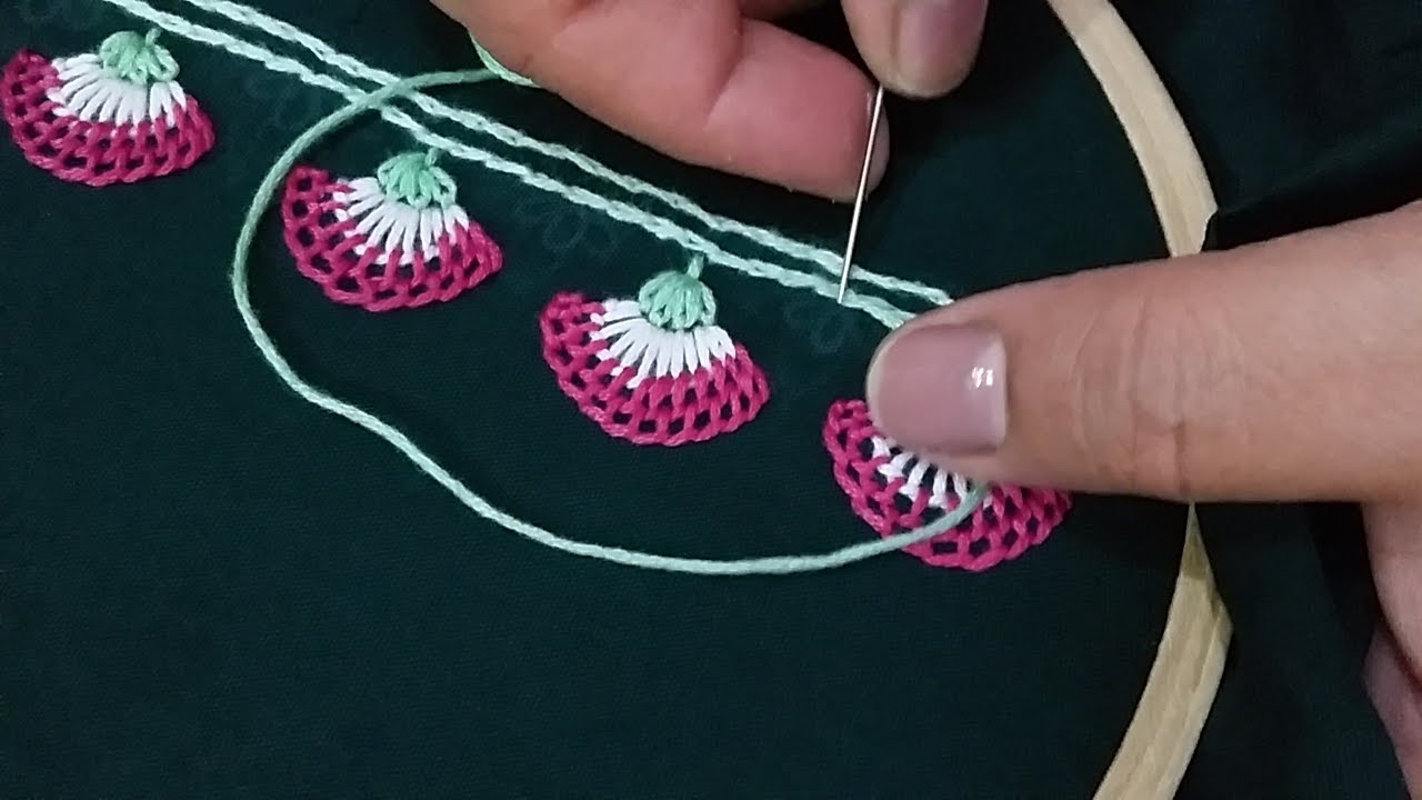 Split Stitch, hand embroidery, easy border design for beginners