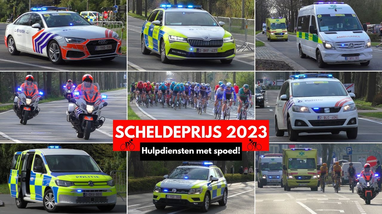 SCHELDEPRIJS 2023 | Vele Politievoertuigen en Ziekenwagens begeleiden Wielrenners door Schoten!