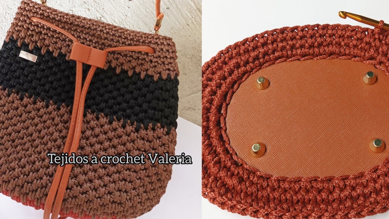 Cartera tejida a crochet con base de cuero paso a paso gratis b
