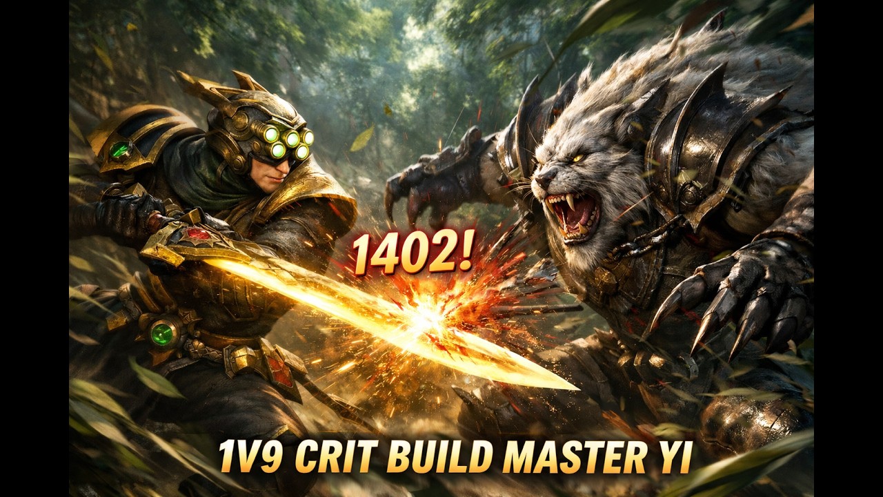 MASTER YI JUNGLE 14/1/2 VS RENGAR 1V9 CRIT BUILD @leagueoflegends @riotgames