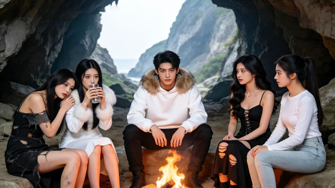 【FULL】Lost on an Island with Four Gorgeous School Beauties,He Becomes Their Leader!#minidrama