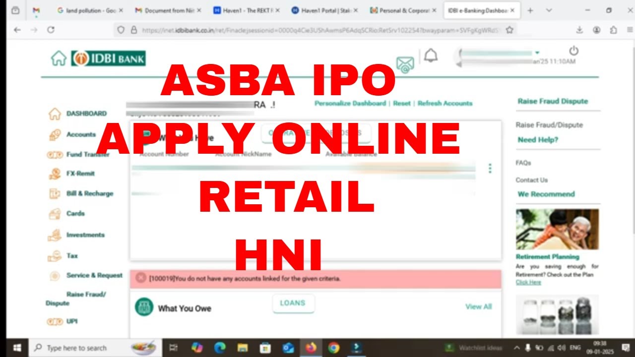 How to apply for an IPO using IDBI ASBA internet banking for retail or HNI?