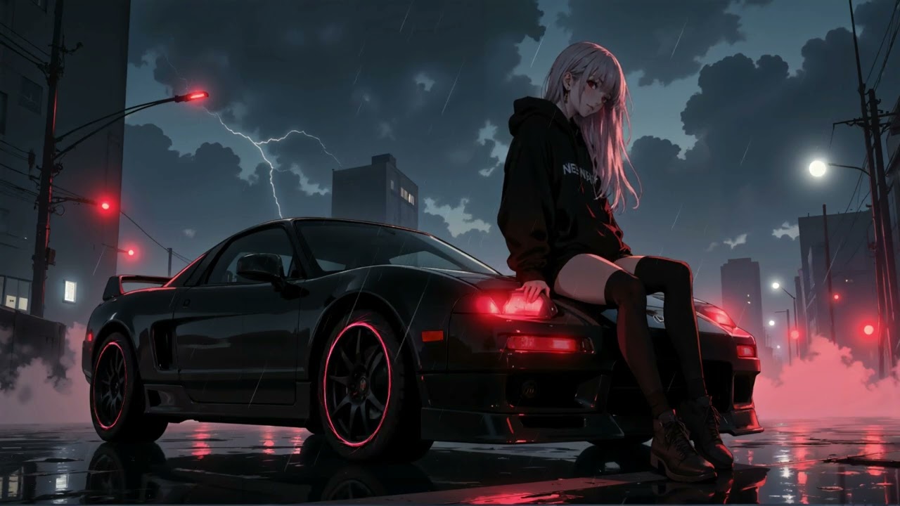 The Girl with a car at night