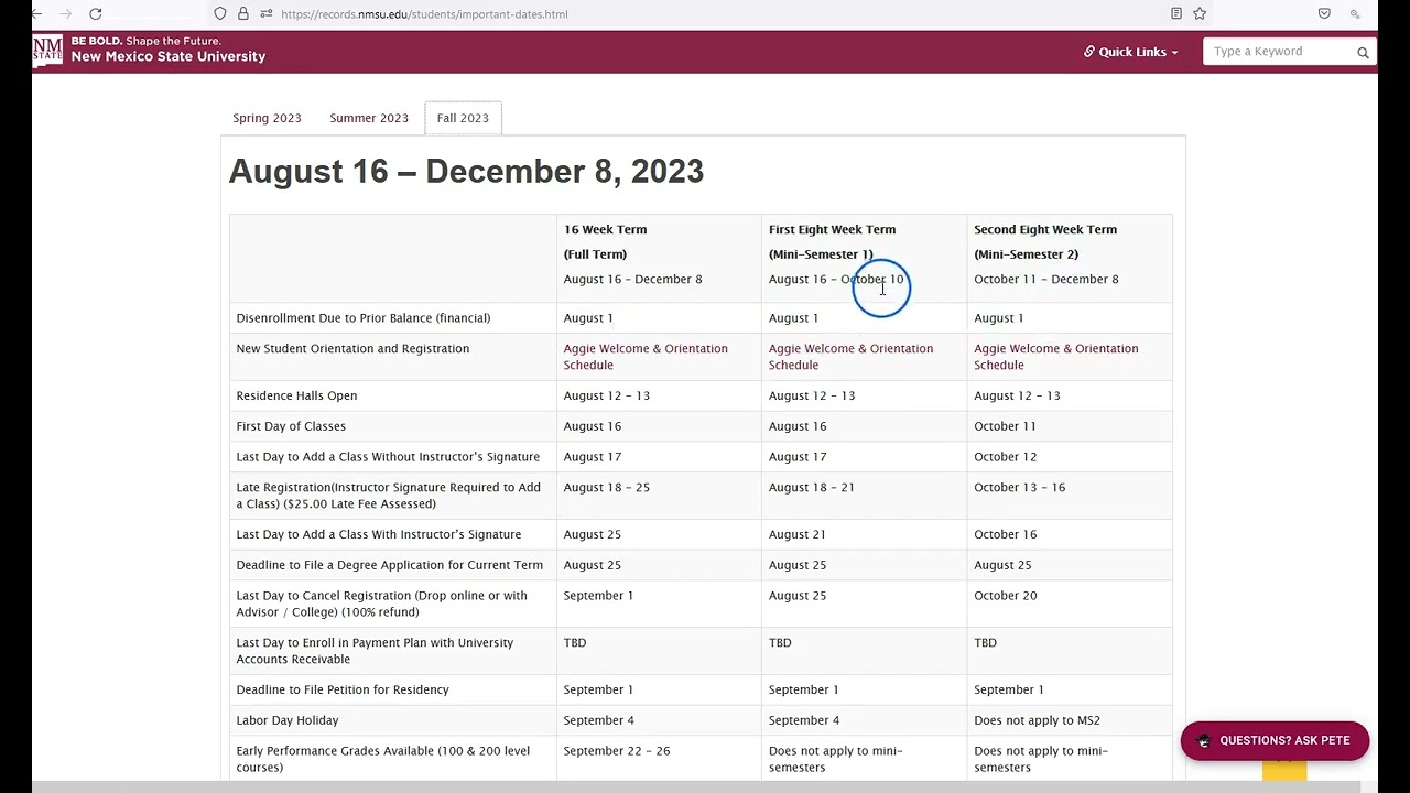 Important Dates for Students