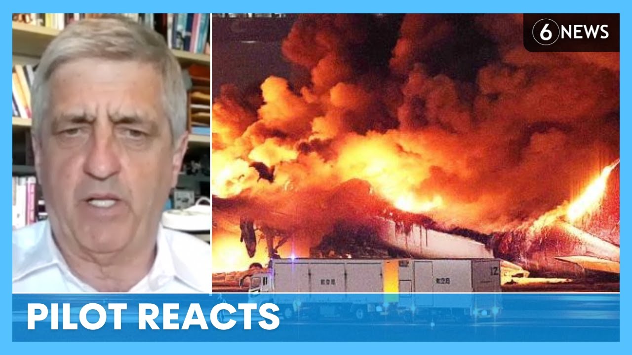 Hero Qantas pilot reacts to Japan Airlines plane colliding and bursting into flames | 6 News