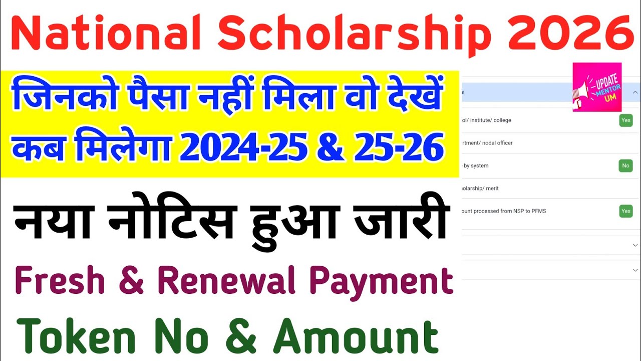 National Scholarship 2025-26 kab Milega | Nsp Scholarship Fresh /renewal | Nsp Sent to PFMS 2026