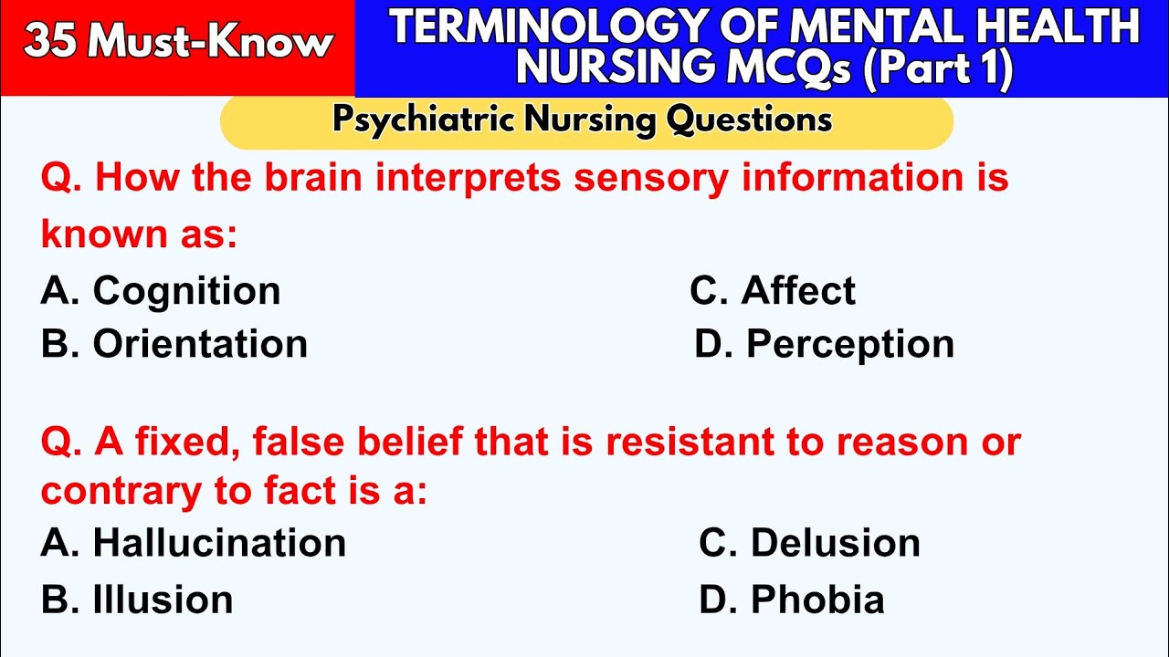 35 Must-Know Terminology of Mental Health Nursing Questions and Answers 1| Psychiatric Nursing McQs