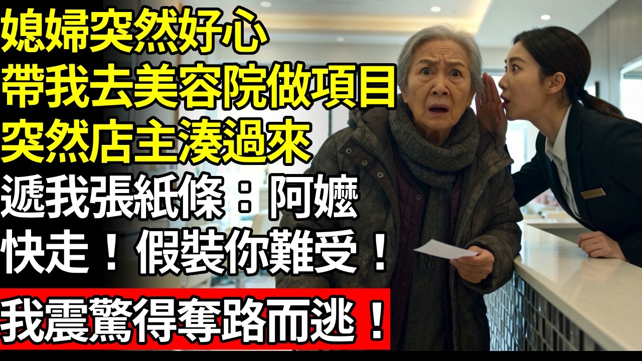 媳婦突然好心，帶我去美容院做項目，突然店主湊過來，遞我張紙條：阿嬤，快走！假裝你難受！我震驚得奪路而逃！# 養老 #人間家事# 晚年真相#不肖子孫