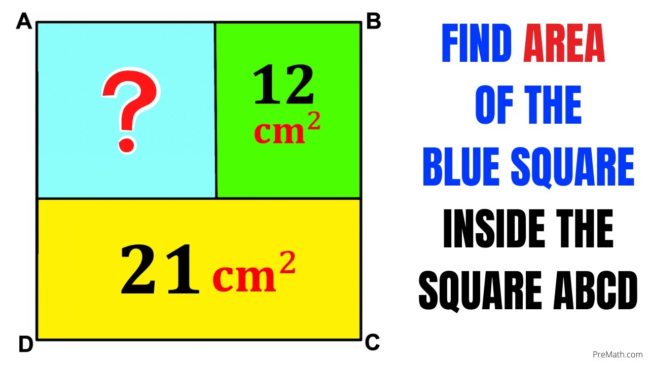 Calculate area of the Blue shaded Square in a square ABCD | Important Geometry skills explained