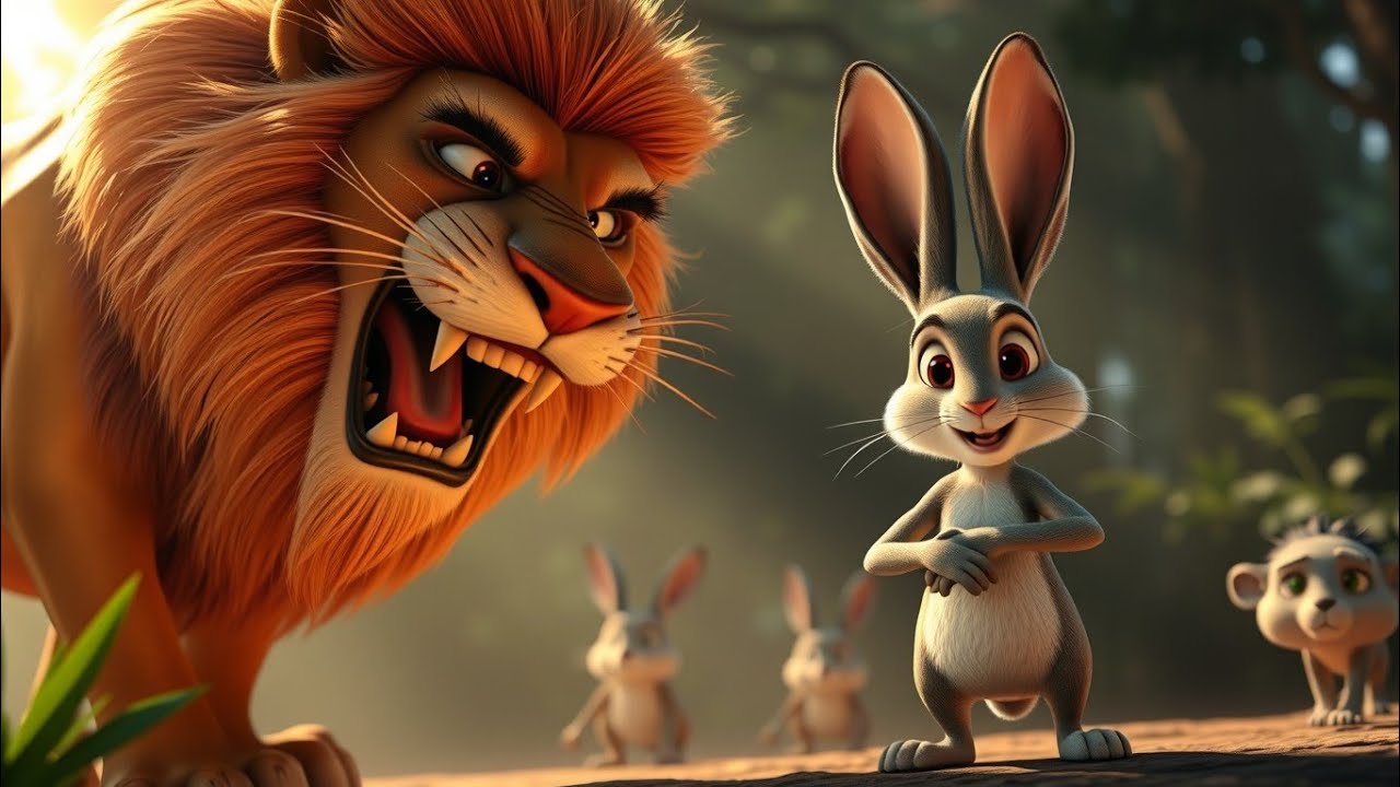 🦁🐰 शेर और चालाक खरगोश की कहानी | 3D Jungle Moral Story in Hindi | Kids Animation