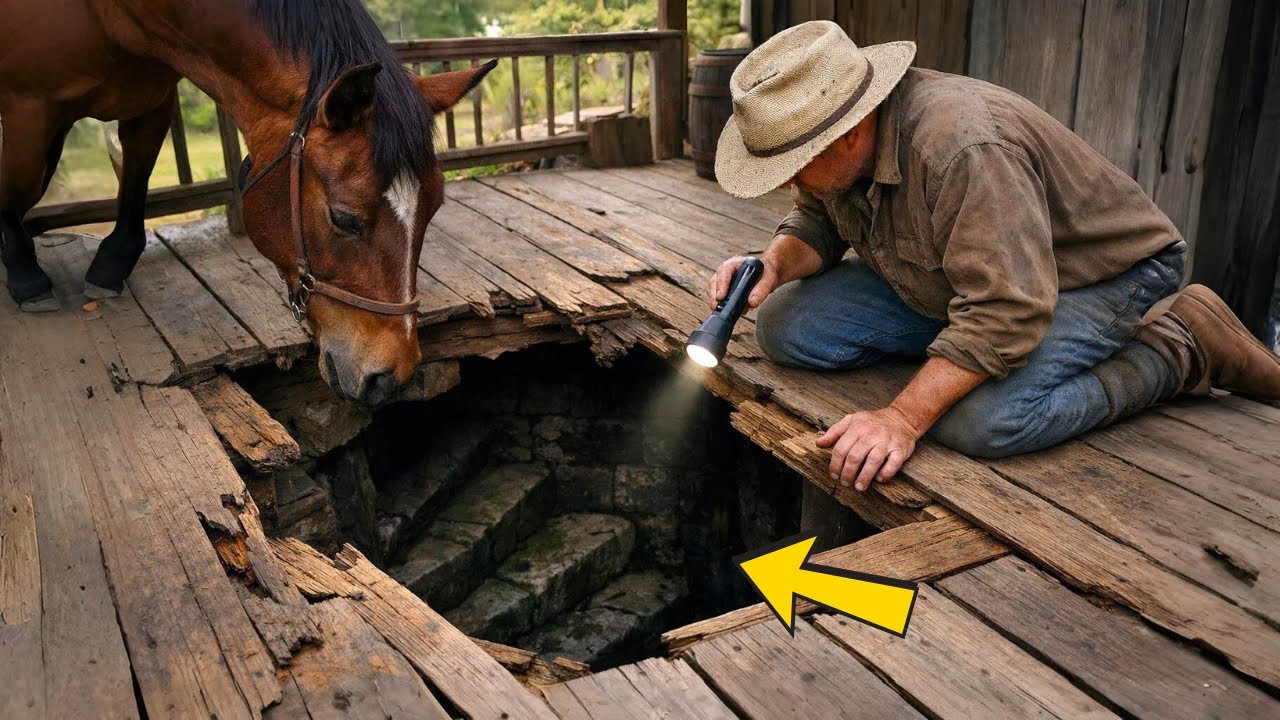 EL CABALLO ROMPIÓ EL PISO DEL PORCHE… Y DEJÓ AL DESCUBIERTO UNA ESCALERA QUE IBA HACIA ABAJO…