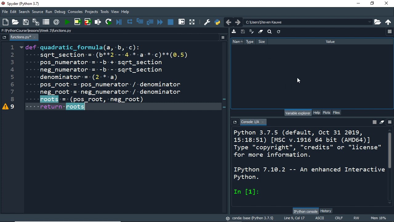 Video 2.0.0: Make a basic python function (functions part 1)