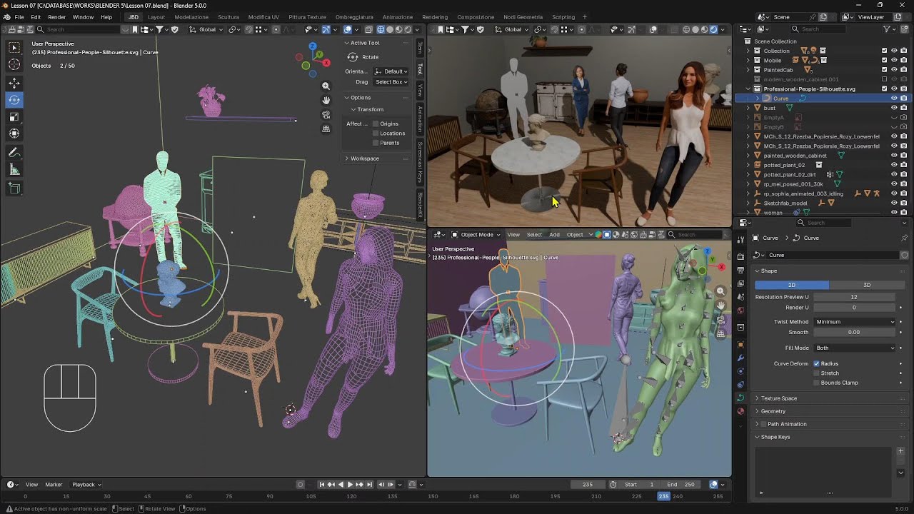 BLENDER - Lezione 07 - Importa Modelli Persone 2D e 3D, Renderpeople, Immagini PNG, SVG, Silouette
