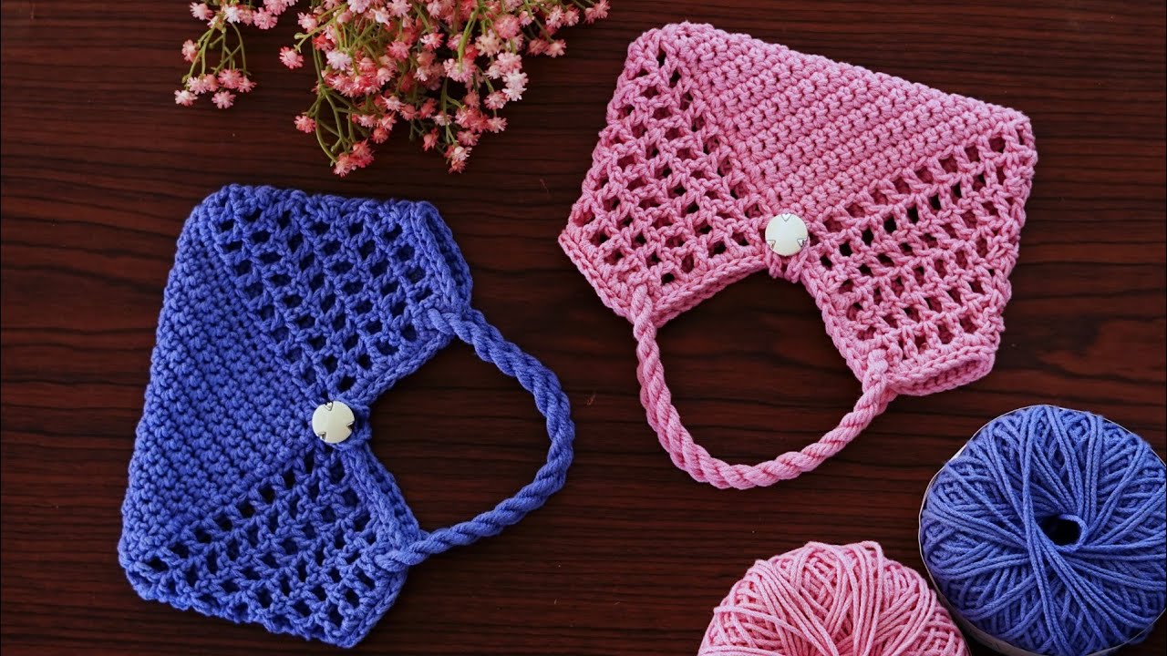 Knitting bag 👜 design for beginners #woolen crochet purse making #easy project #örgü model