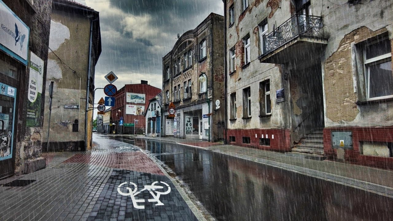 Beautiful Small Town in Poland. Walking in Rain in Lubliniec, Poland