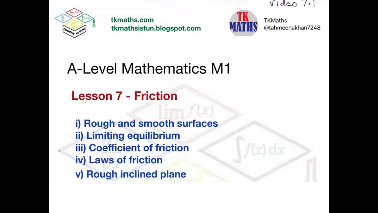 25. TKMaths A Level Maths M1 Friction 7.1