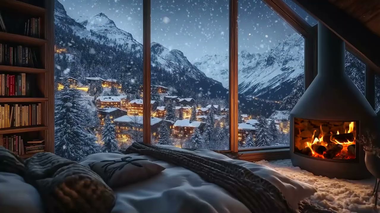 ❄️Cabin Blizzard Ambience | Fierce Snow Wind Outside & Fire Inside 🔥3 Hours | Relax Sleep Study Calm