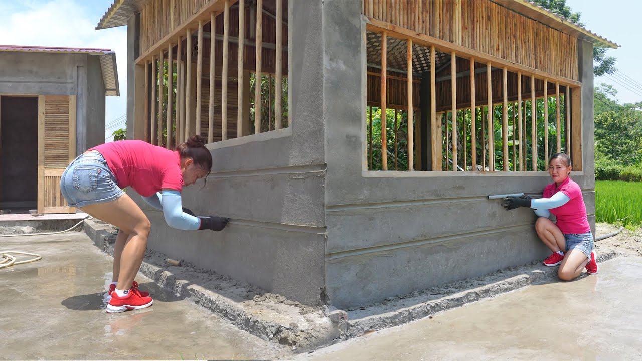 Cement Plastering Decorates Outside surface Of The Kitchen - OFF GRID FARM || Duy&ecirc;n My Farm