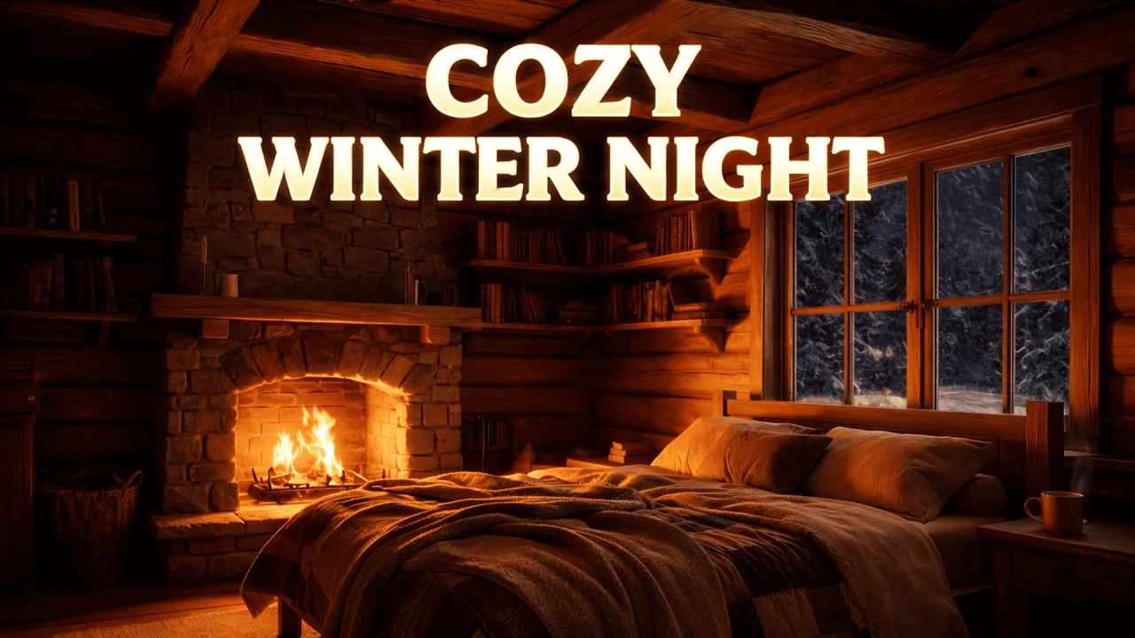 Peaceful Fireplace & Soft Piano Music 🎵 Cozy Winter Night Ambience for Sleep and Relaxation