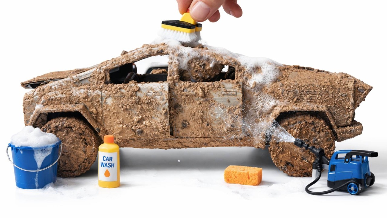 Super Realistic Cleaning of a 1:24 Tesla Cybertruck After an Extreme Off-Road Adventure 🥵