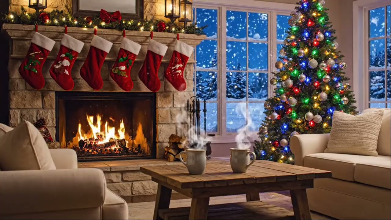 Cozy Christmas Fireplace Ambience 🎄 Crackling Fire & Warm Holiday Night