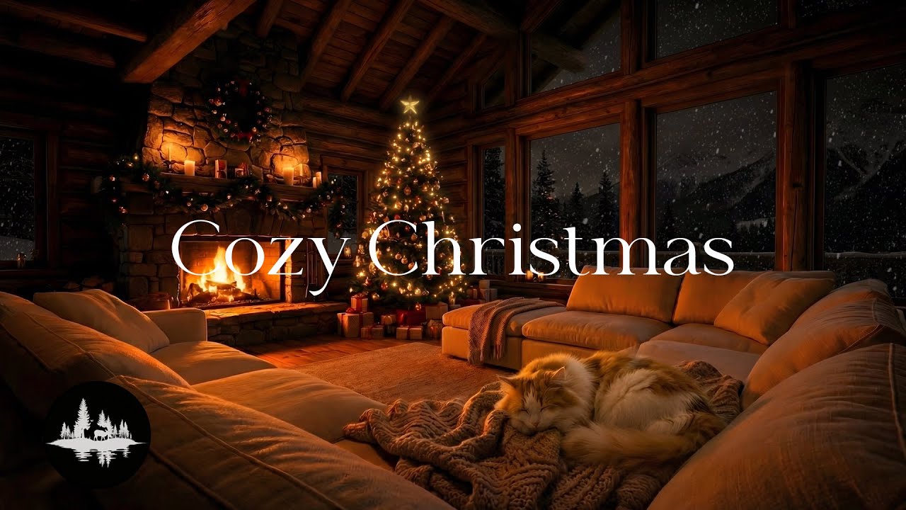 The Most Cozy Winter Cabin Night ❄️ Crackling Fireplace & Sleeping Cat Ambiance | Sleep, Read, Relax