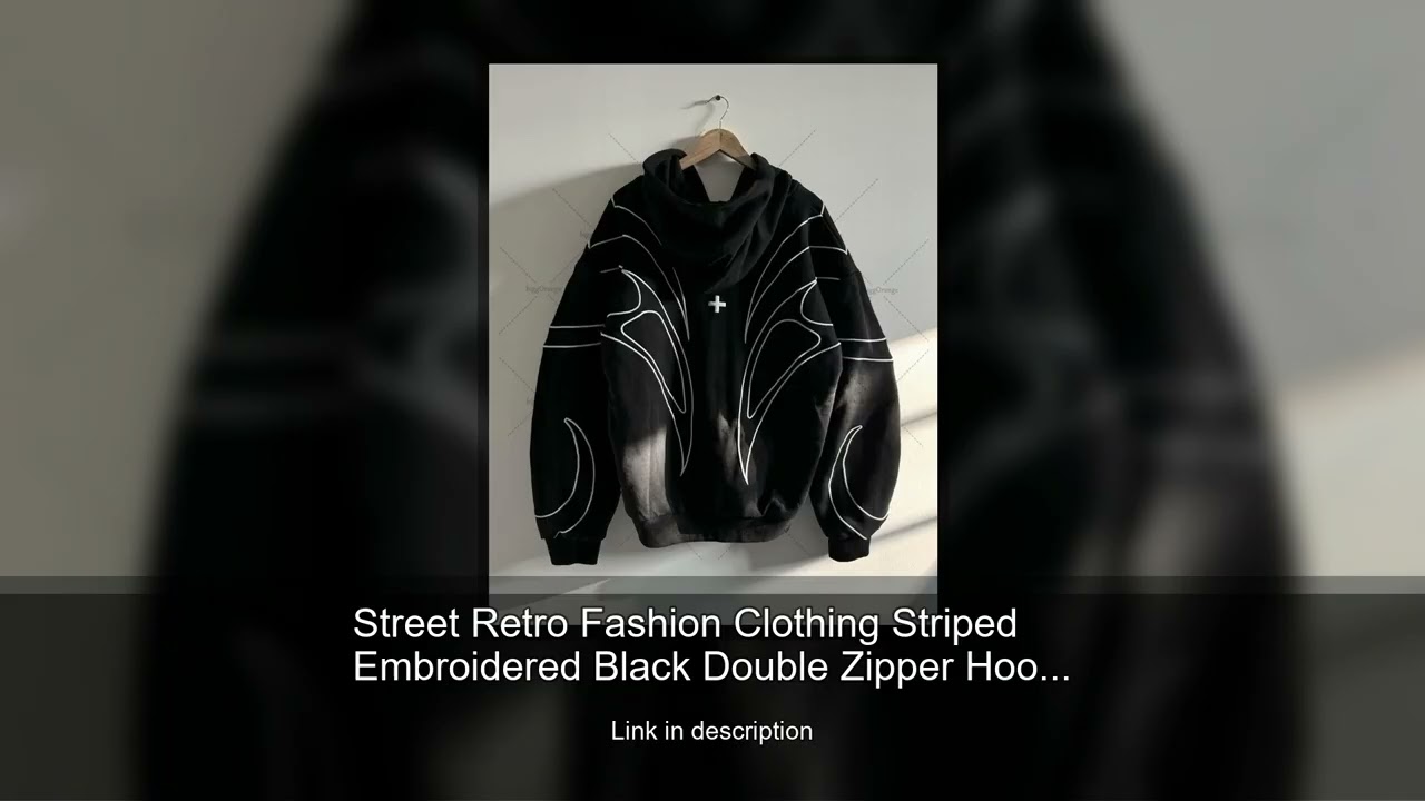 Street Retro Fashion Clothing Striped Embroidered Black Double Zipper Hoodie American Hip-hop P