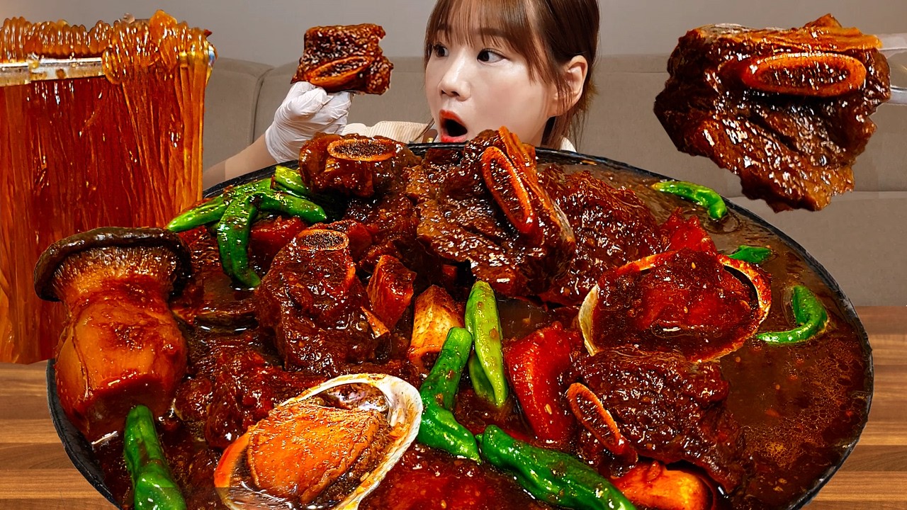 Sub)Real Mukbang- Тушеные ребрышки из морского ушка🍖 (лапша 🍜) Жареный рис 🥘 ASMR KOREANFOOD