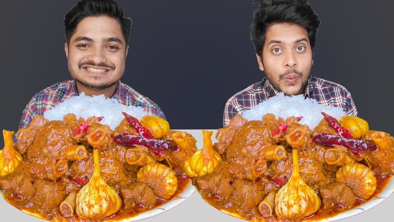 SPICY GARLIC MUTTON CURY AND RICE EATING CHALLENGE || Friends Food Challenge