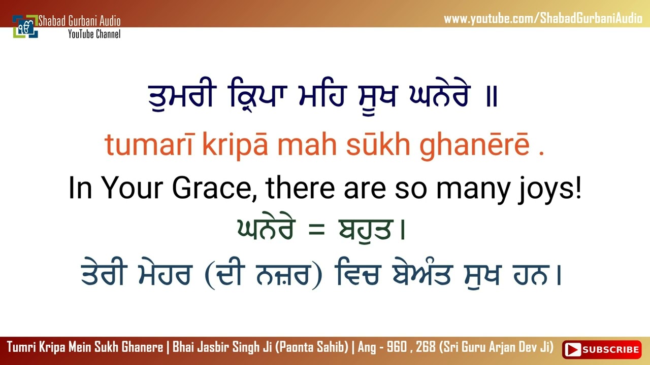 Tumri Kripa Mein Sukh Ghanere | Bhai Jasbir Singh Ji | Punjabi , English Lyrics & Meaning | 4k
