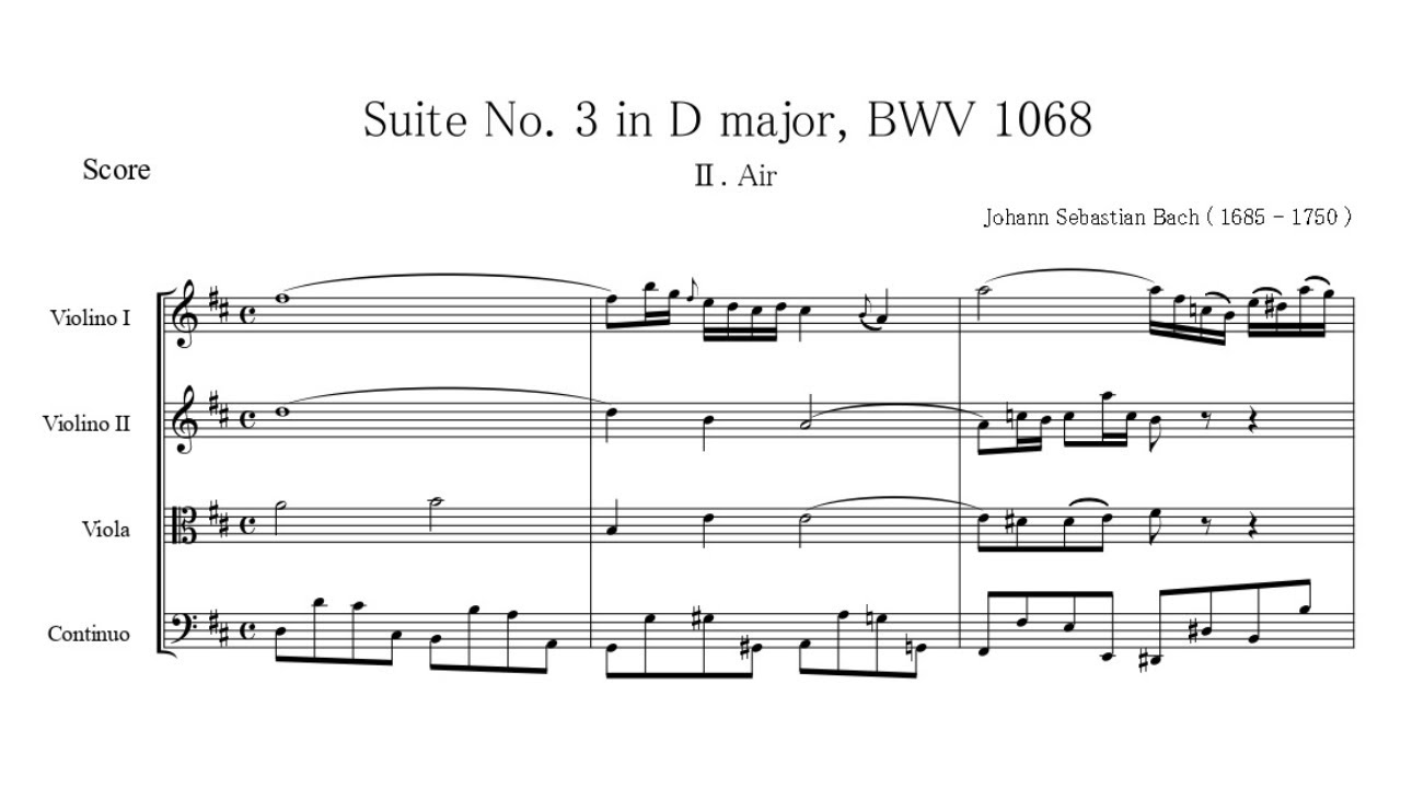 J.S.Bach : Air on the G String（Suite No.3 in D Major BWV1068）【String Quartet】【Sheet Music】