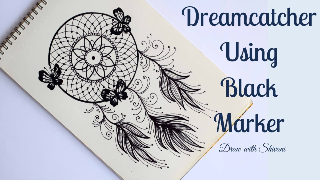 How to draw Dream Catcher using Black Marker/ DIY Dream Catcher Drawing