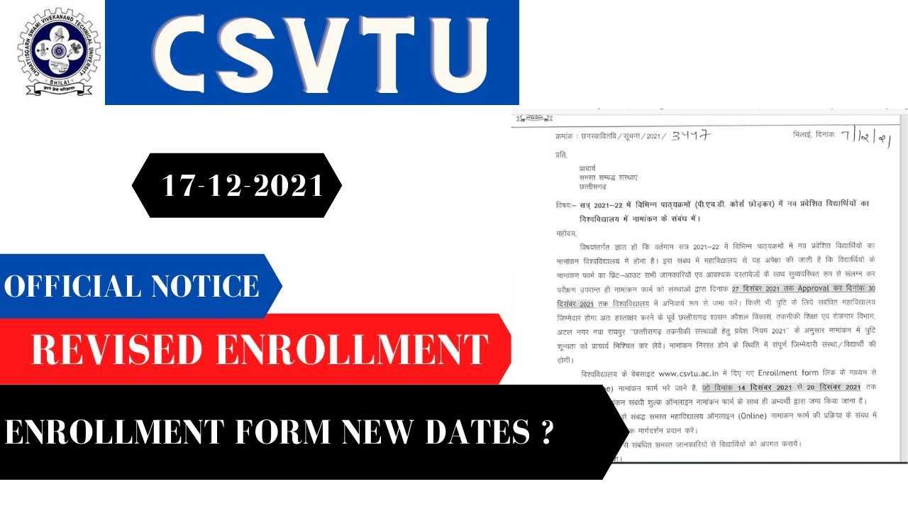 ⚫OFFICIAL NOTICE -REVISED-ENROLLMENT FORM -?| CSVTU