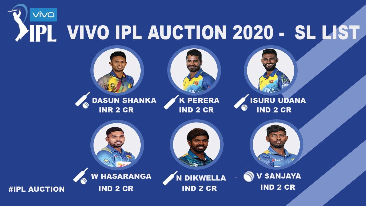 IPL 2020 Auction ( SL PLAYER LIST)  All Sold Player List With Team And Price