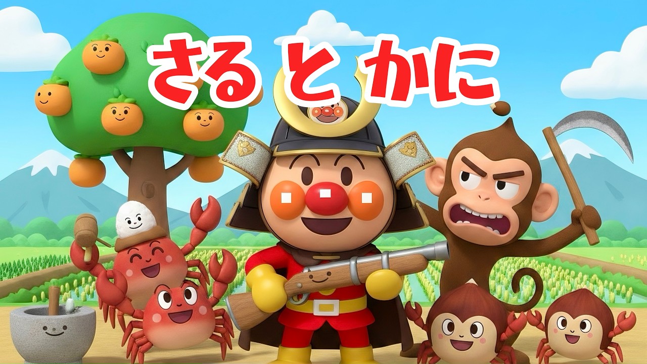 さるかに合戦のうた｜アンパンマンがやさしく解決🍙かきはみんなでたべよう♪
