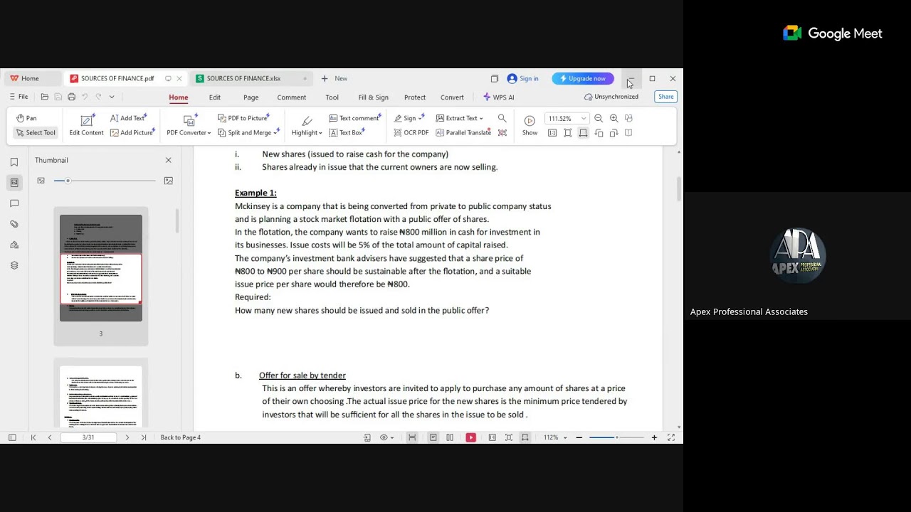 SOURCES OF FINANCE