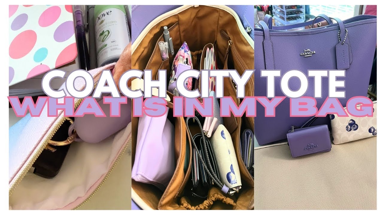 Что в моей сумке — сумка Coach City Tote — светло-фиолетовая — как я организую свою сумку