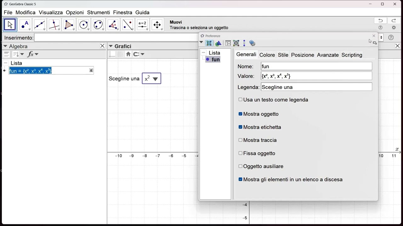 GeoGebra - Elenchi a discesa (drop-down lists)
